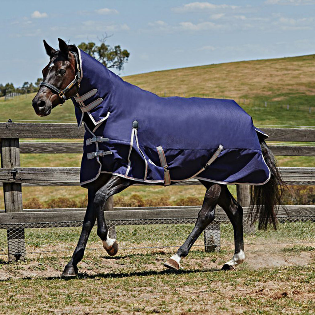 WeatherBeeta Heavy Turnout Rug Combo Neck ComFiTec Essential 360g Navy/Silver/Red