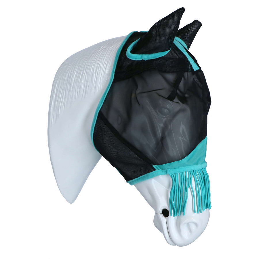 WeatherBeeta Vliegenmasker ComFiTec Deluxe Fine Mesh met Oren en Franjes Zwart/Turquoise