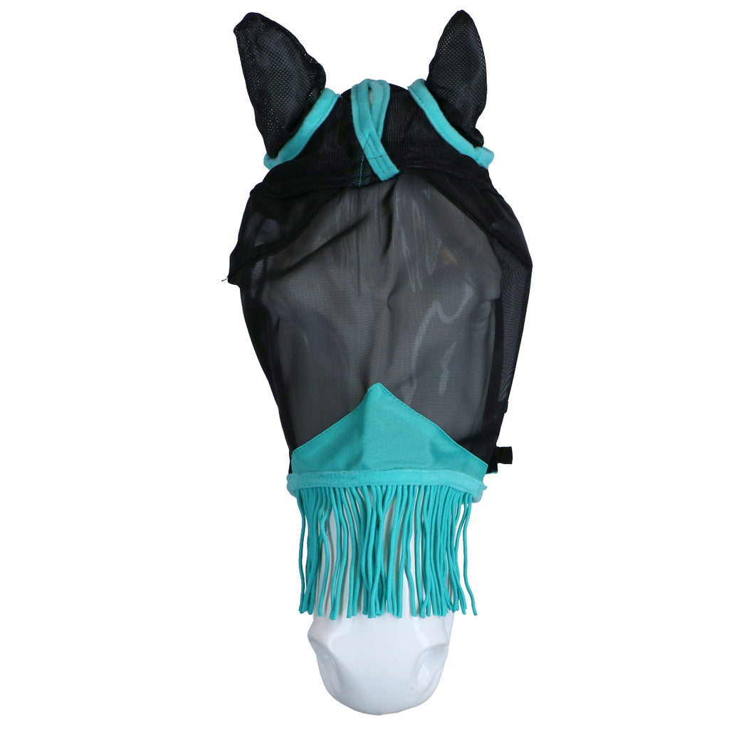 WeatherBeeta Vliegenmasker ComFiTec Deluxe Fine Mesh met Oren en Franjes Zwart/Turquoise
