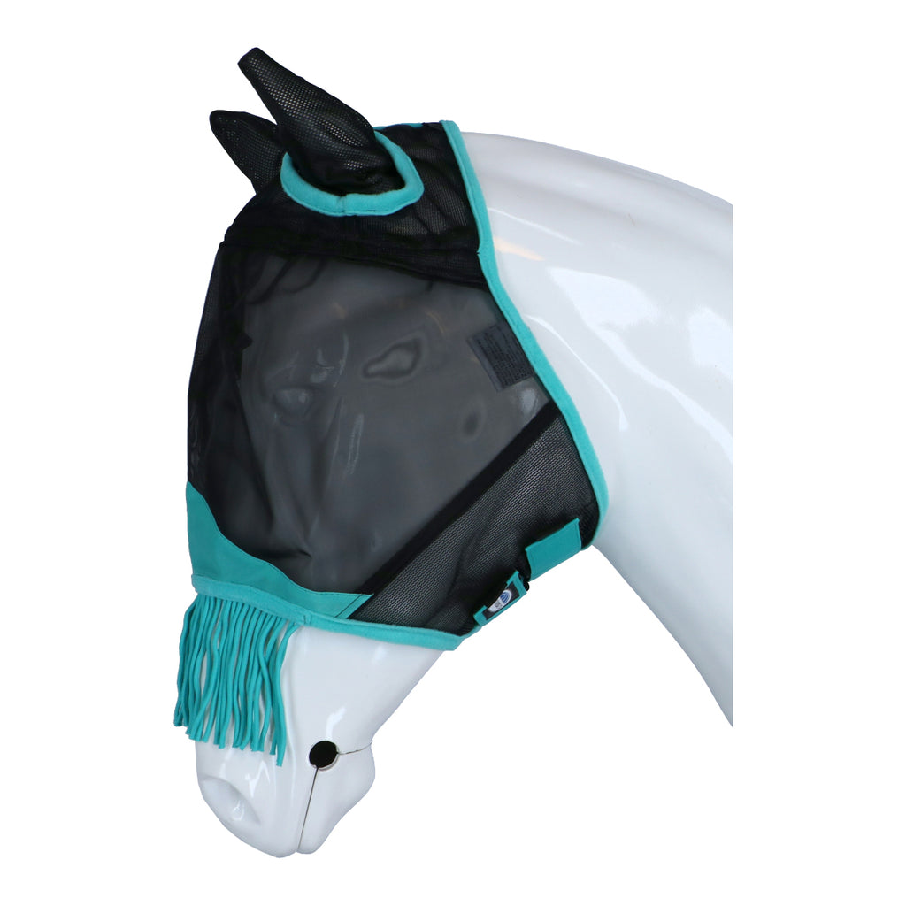 WeatherBeeta Vliegenmasker ComFiTec Deluxe Fine Mesh met Oren en Franjes Zwart/Turquoise