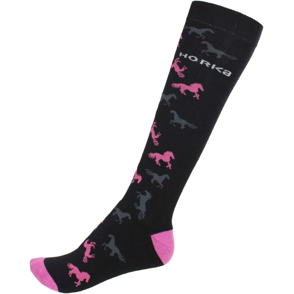 HORKA Paardrijsokken Paarden Zwart/Roze