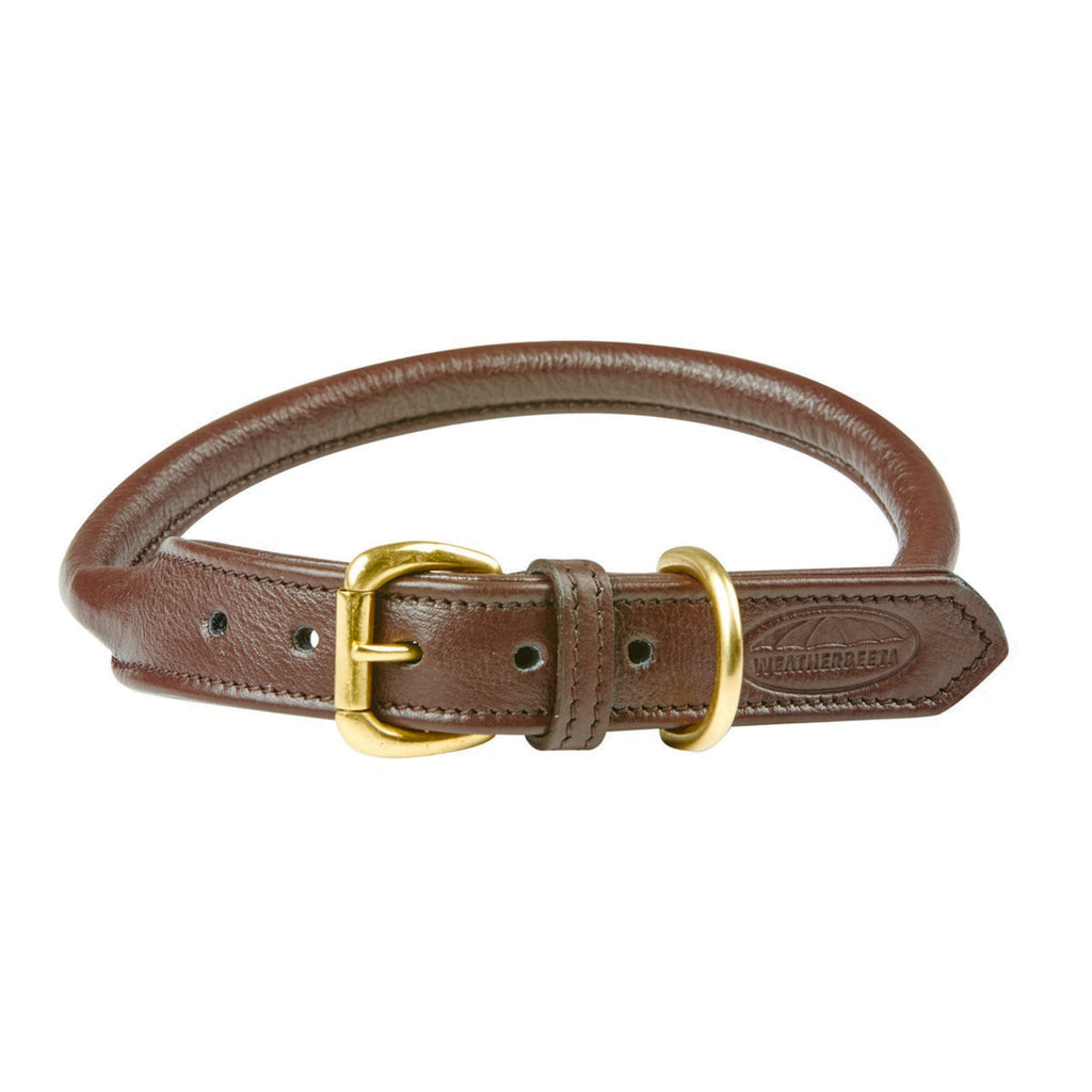 WeatherBeeta Dog Collar Rolled Leather Brown