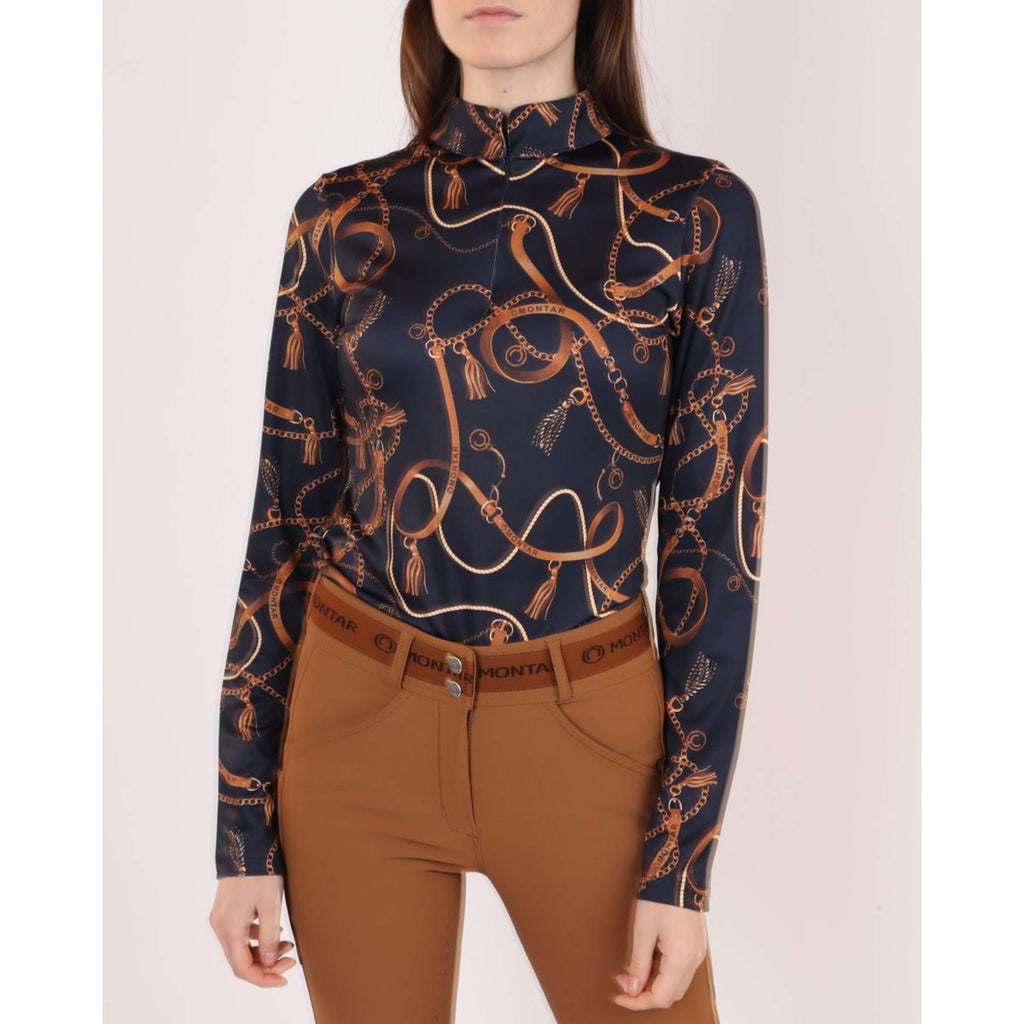 Montar Poloshirt Haily Bridle Print Lange Mouwen Dark Navy