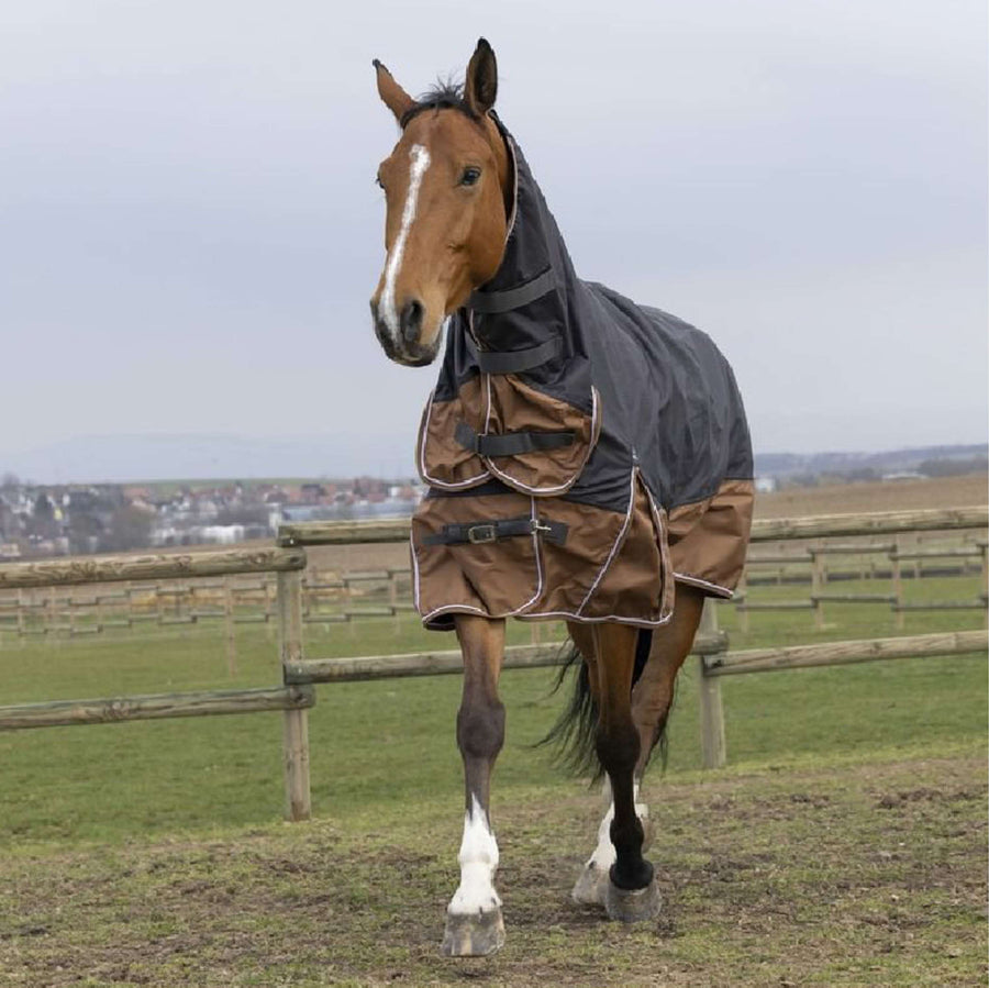 EQUITHÈME Outdoordeken Tyrex 600D Aisance 300g met Hals Grijs/Bruin