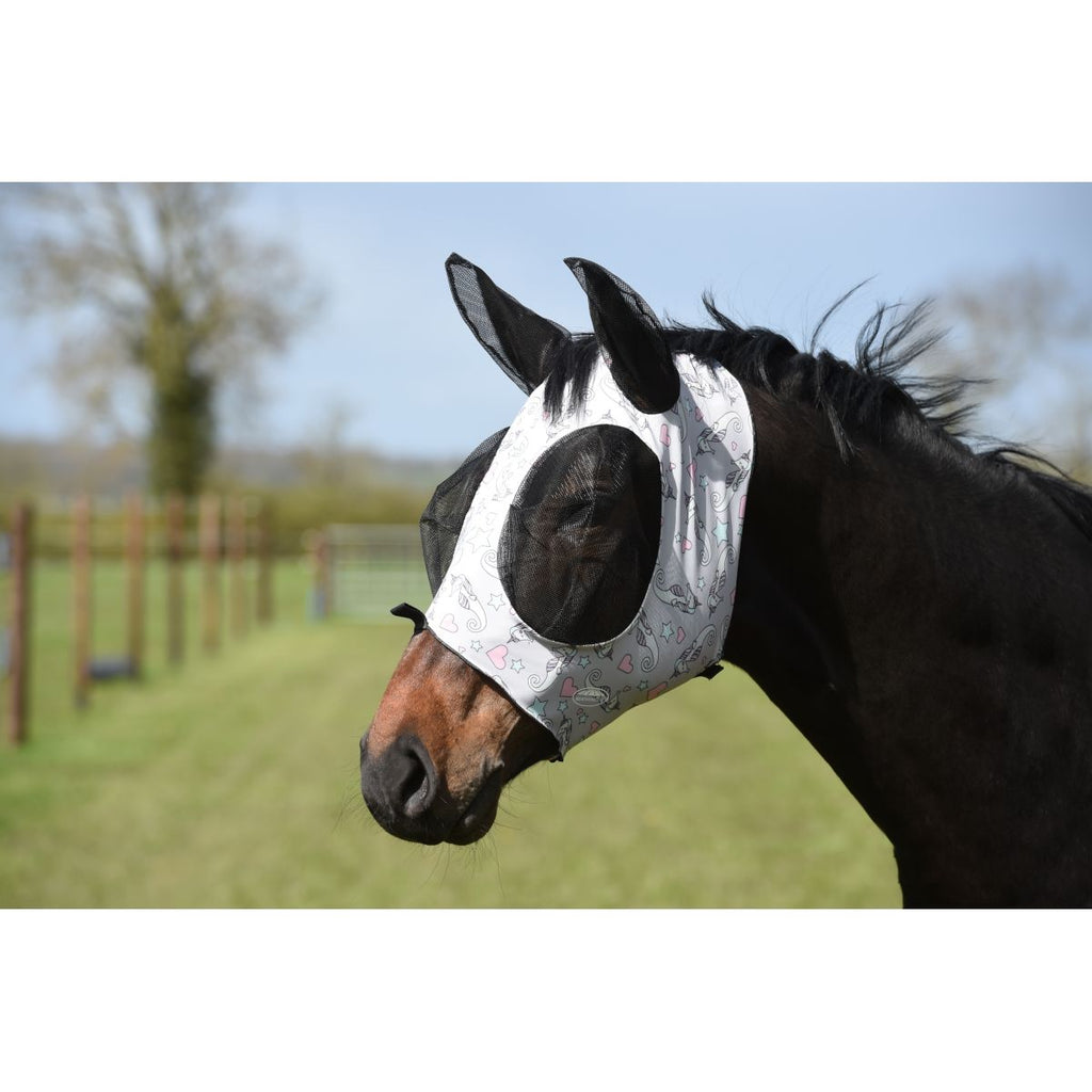 Weatherbeeta Vliegenmasker Deluxe Stretch Bug met Oren Sea Unicorn Print